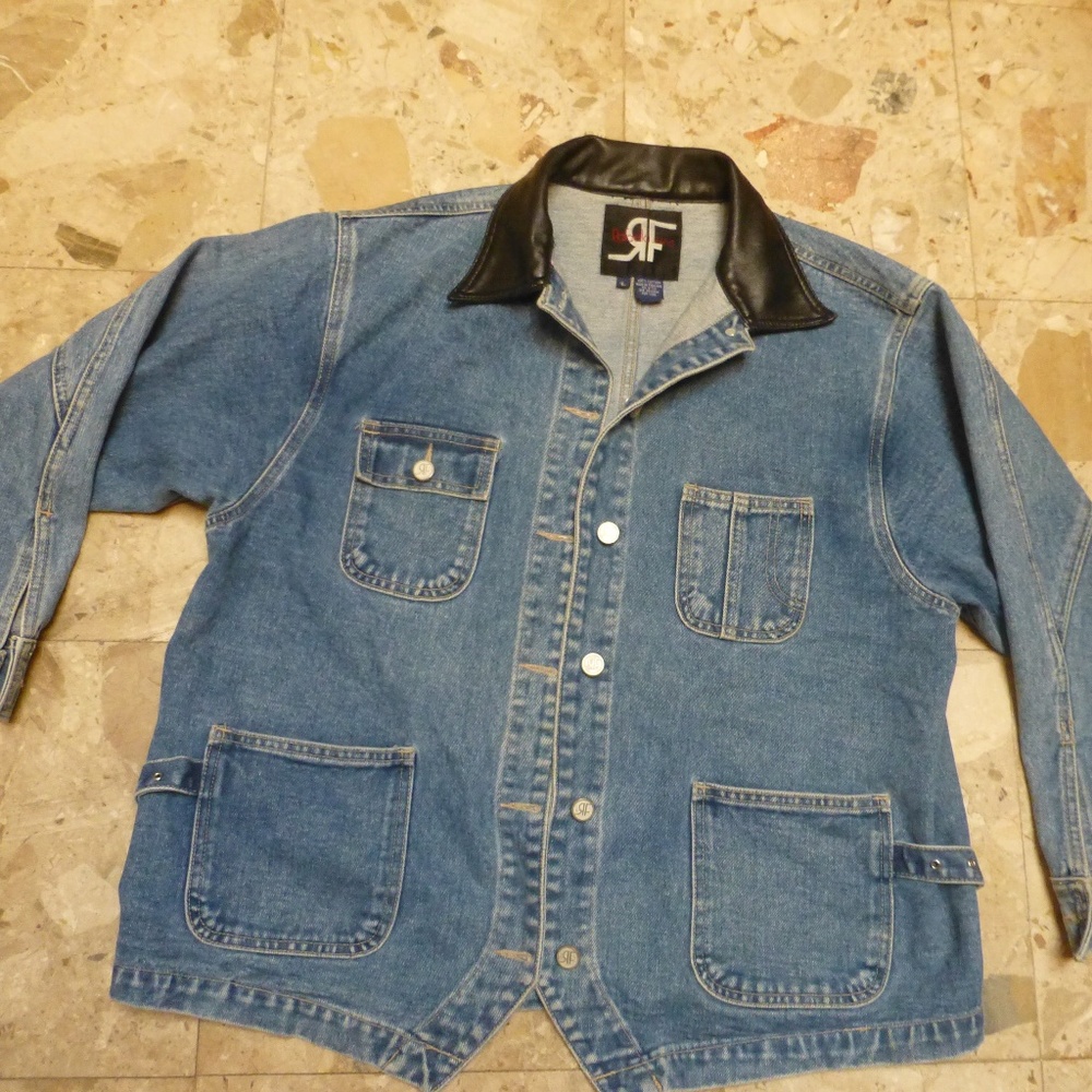 Rafaela Denim Jean Jacket  leather collar lg